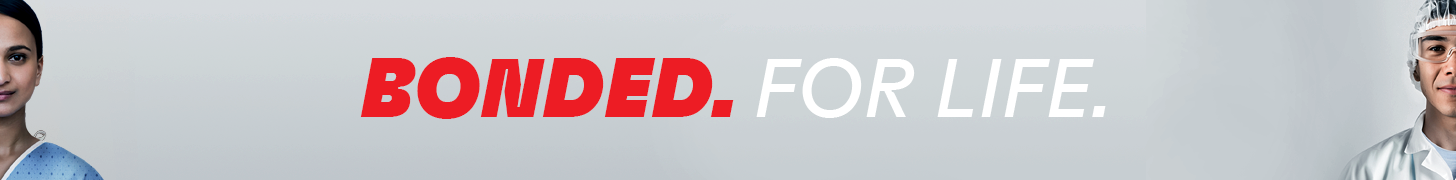 A banner with the word “bonded” and two doctors on either side