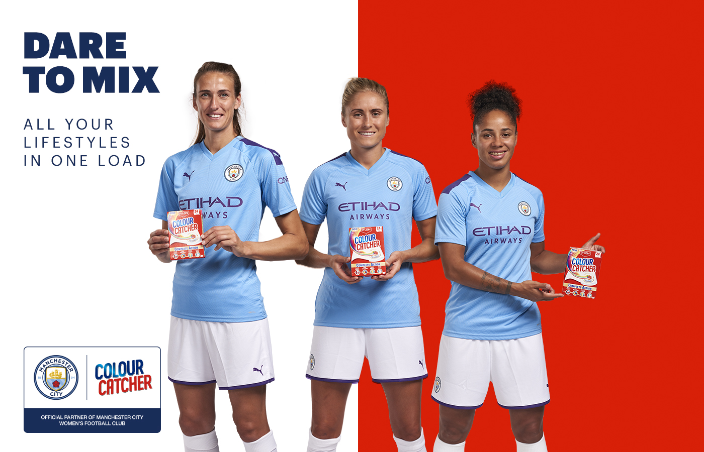 Manchester City players Steph Houghton, Demi Stokes and Jill Scott