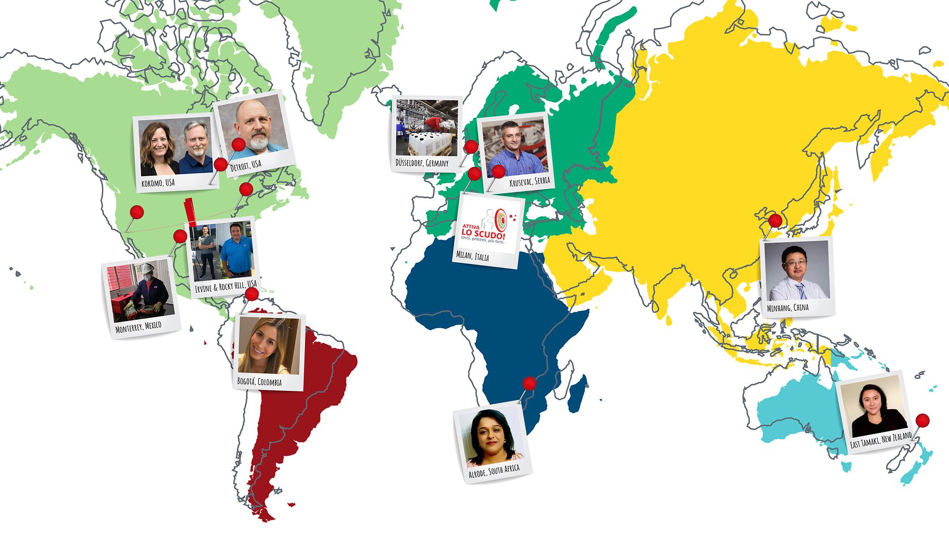 World map showing Henkels employees of the collected inspiring examples