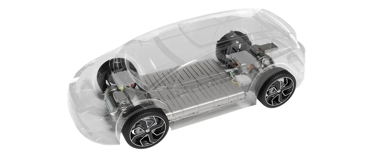 A virtual image of the inside of an electric vehicle with a battery