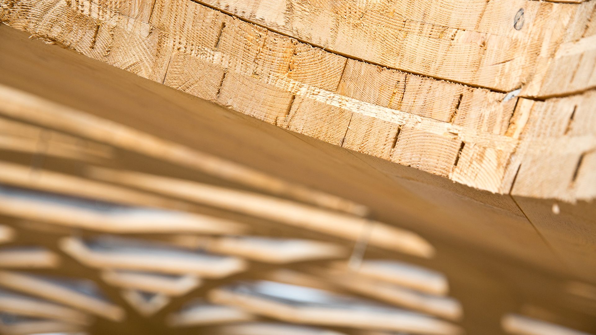 Mit Loctite Purbond verleimte Holzelemente des Daches.