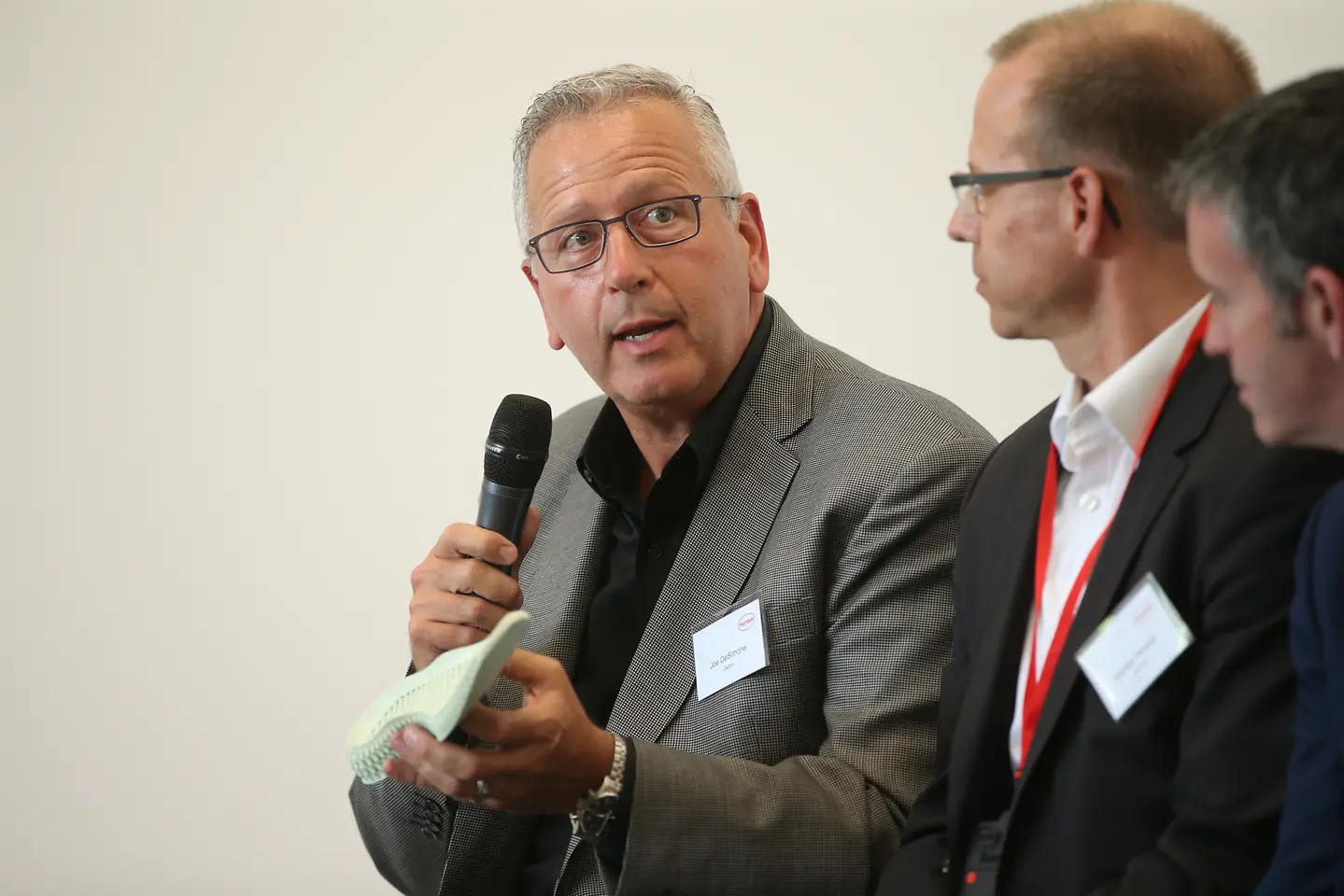 Joe DeSimone of Carbon during the panel discussion (to his left are Kersten Heuser of Siemens, and Damien English, Government Minister)
