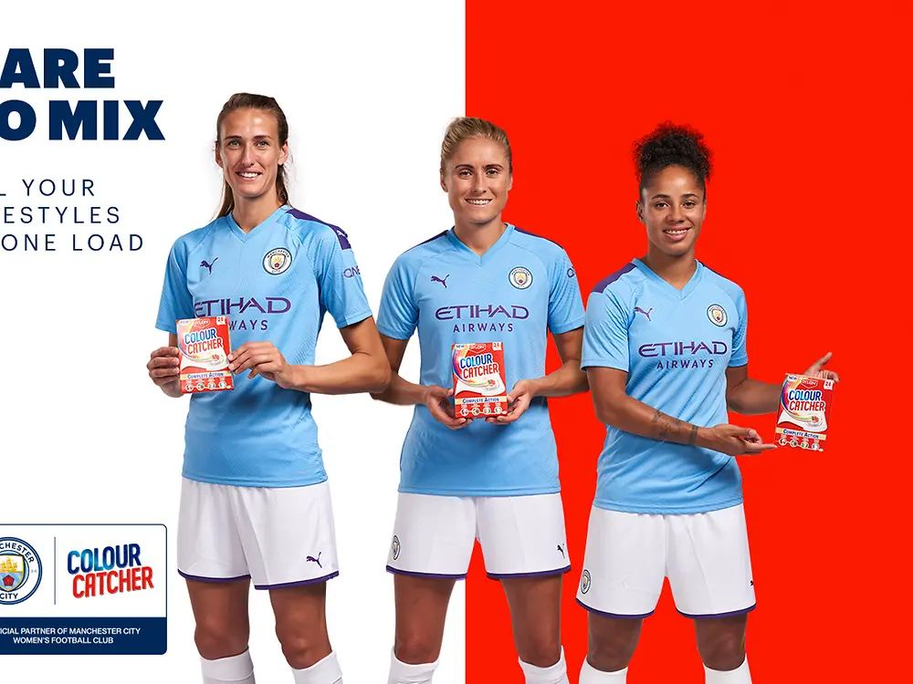 Manchester City players Steph Houghton, Demi Stokes and Jill Scott