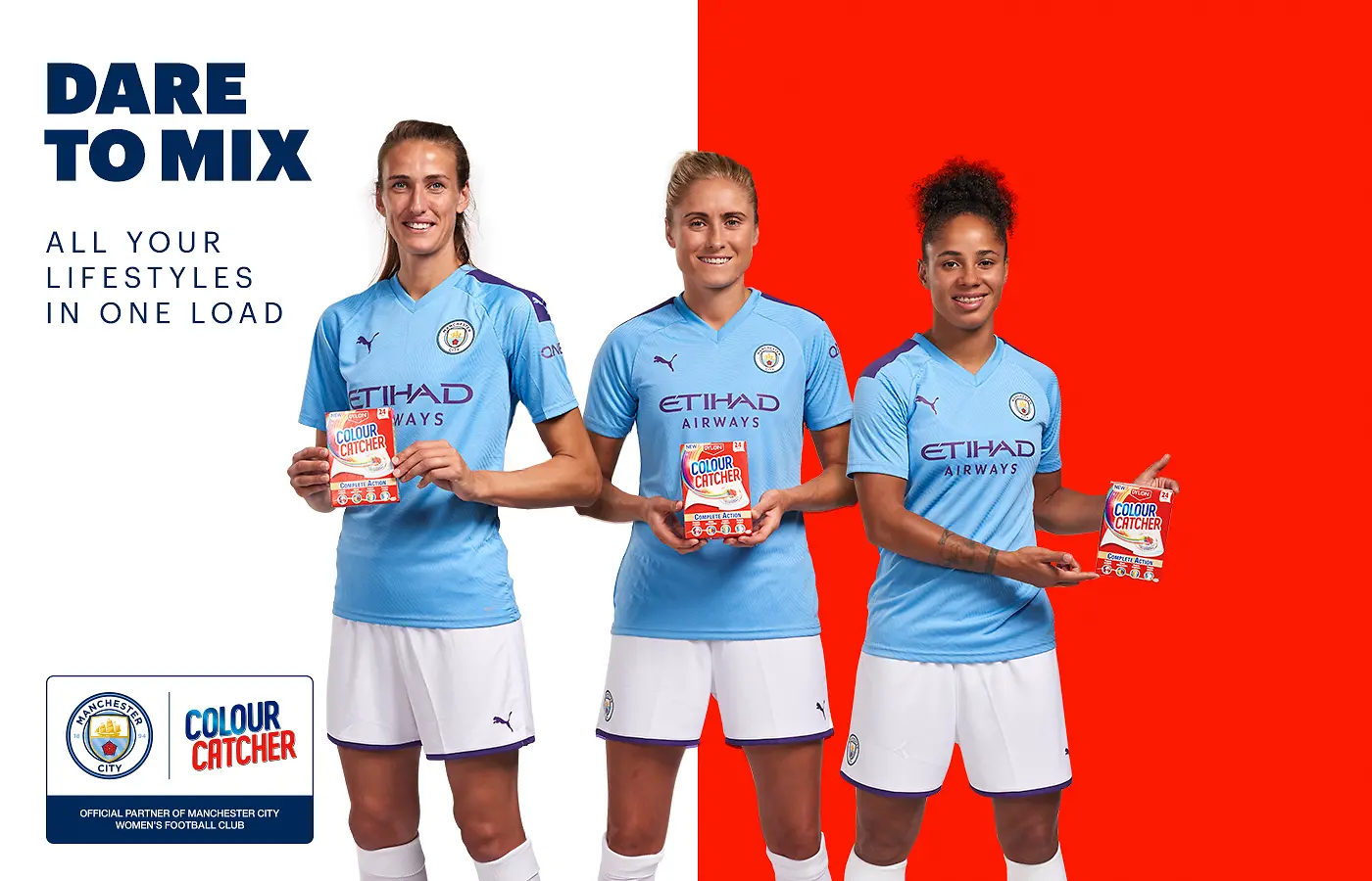Manchester City players Steph Houghton, Demi Stokes and Jill Scott